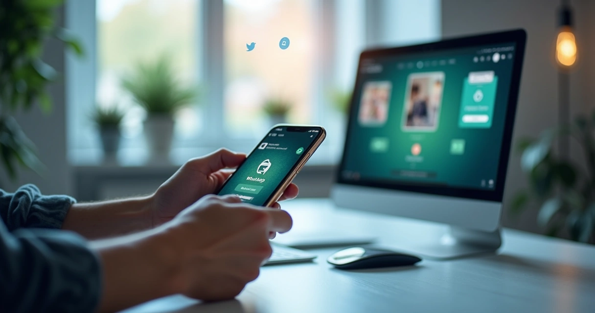 Side-by-side comparison of a person using a smartphone to chat with customers and a desktop with a traditional e-commerce website on screen 