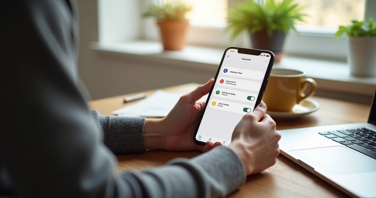 Hands setting up a digital wallet on a smartphone at home