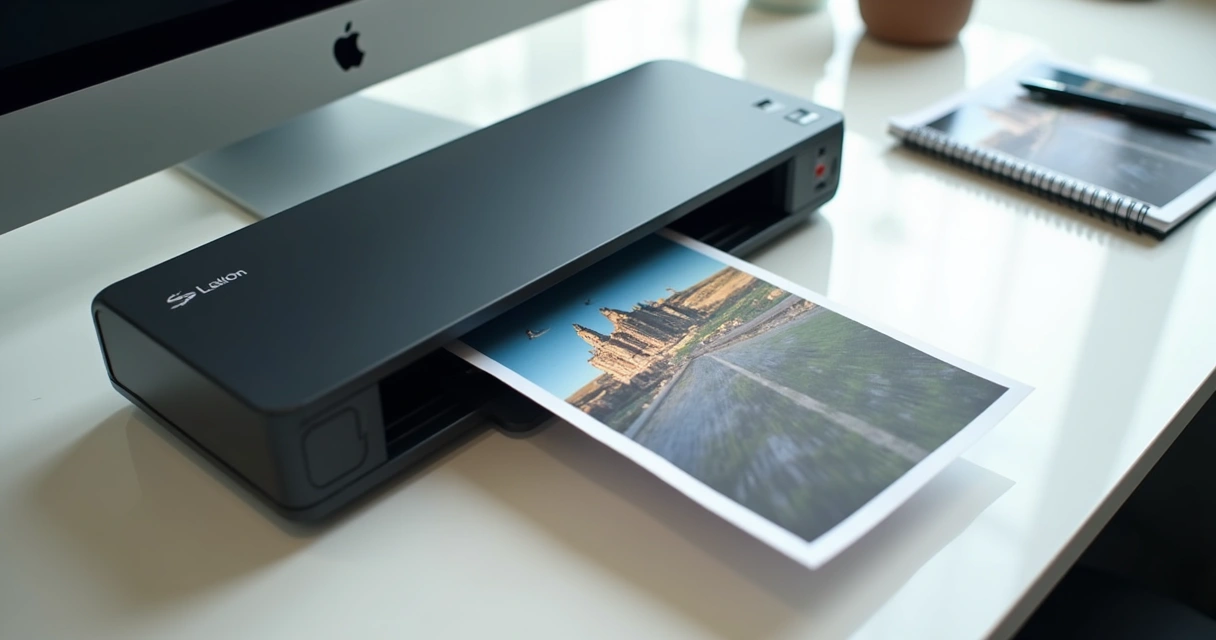 Scanner digitalizando fotografia impressa com luz suave