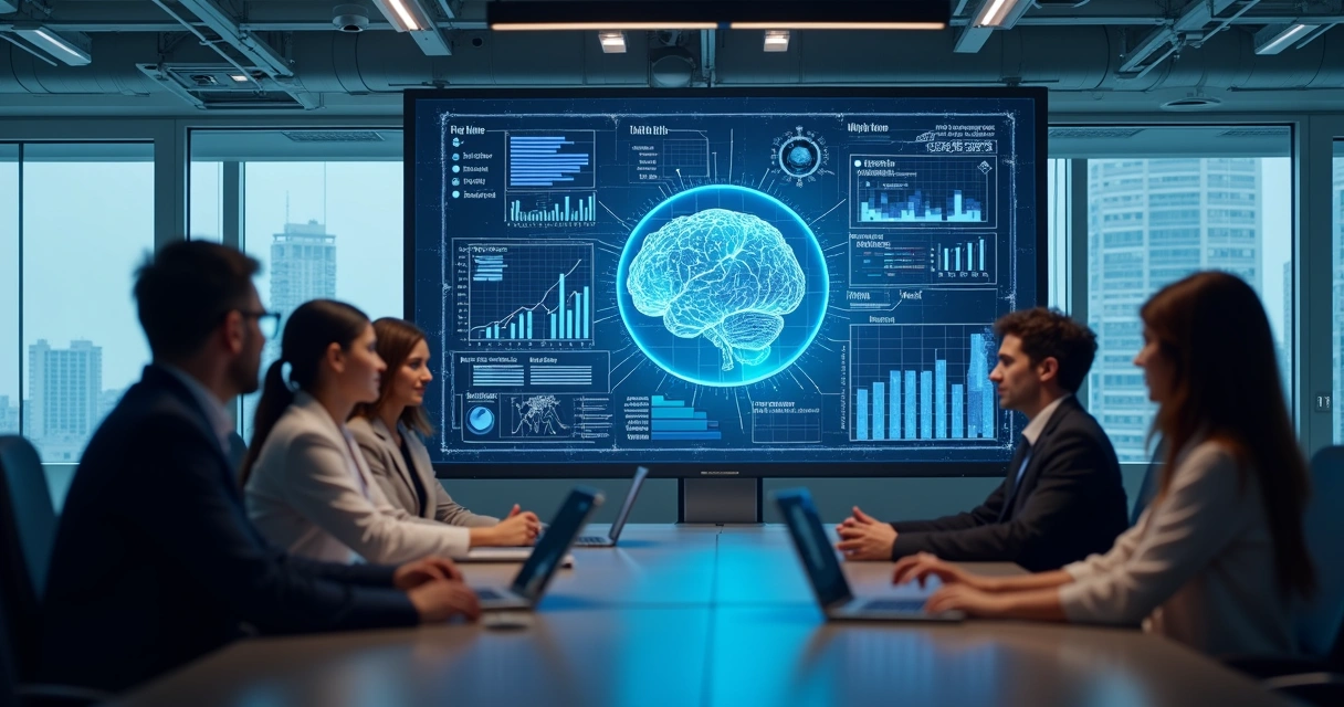 Equipe observa monitor com gráficos digitais e automação industrial 