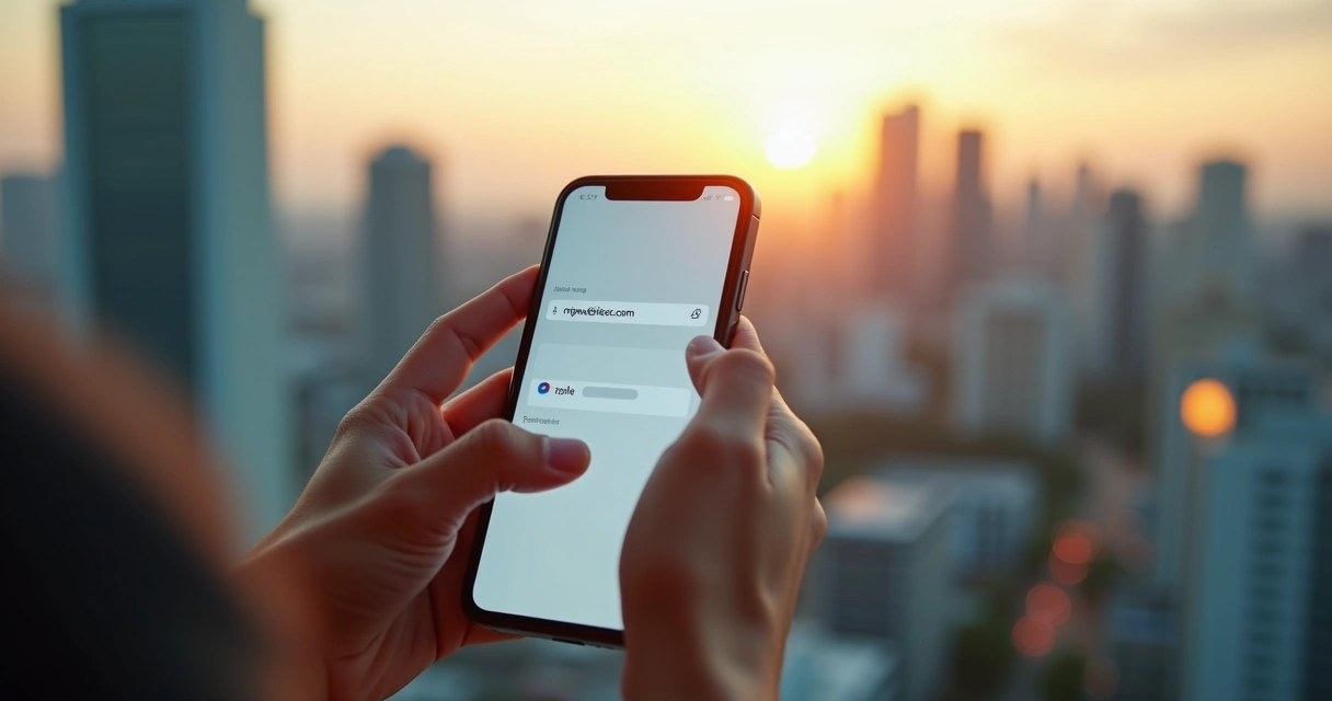 Pessoa digitando endereço de site em celular
