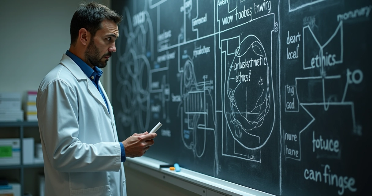 Cientista diante de um quadro questionando ética em algoritmos 