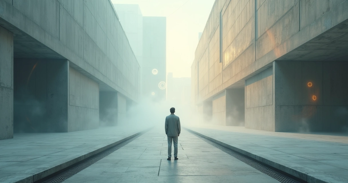 Pessoa diante de dois caminhos simbolizando controle e integração interna 