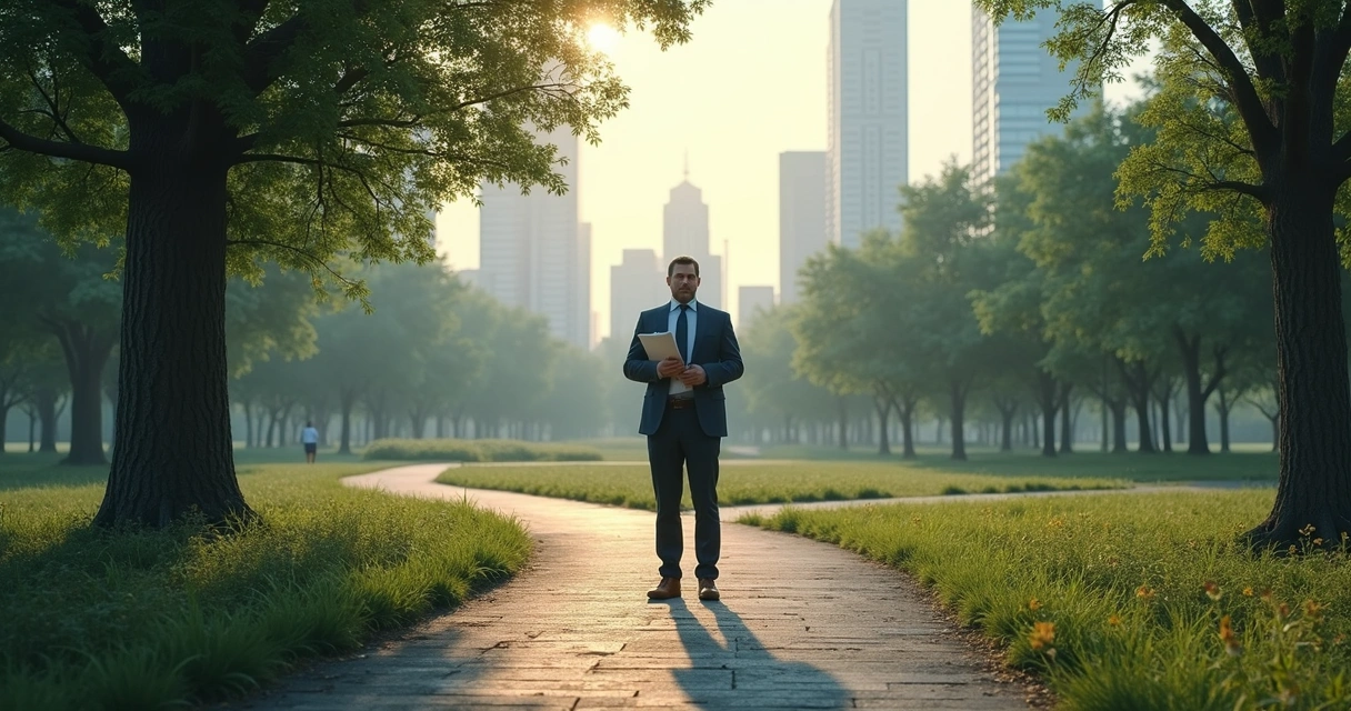 Figura de um líder diante de dois caminhos divergentes, refletindo antes de escolher. 