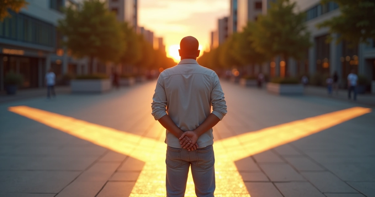 Pessoa em encruzilhada refletindo sobre decisão ética 