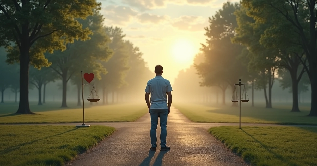 Pessoa diante de dois caminhos simbolizando um dilema ético 