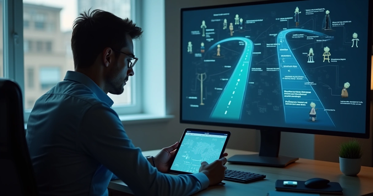 Persona dudando entre dos caminos financieros en un diagrama 