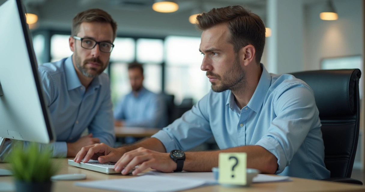 Escena en oficina con un empleado enfrentando un dilema ético 