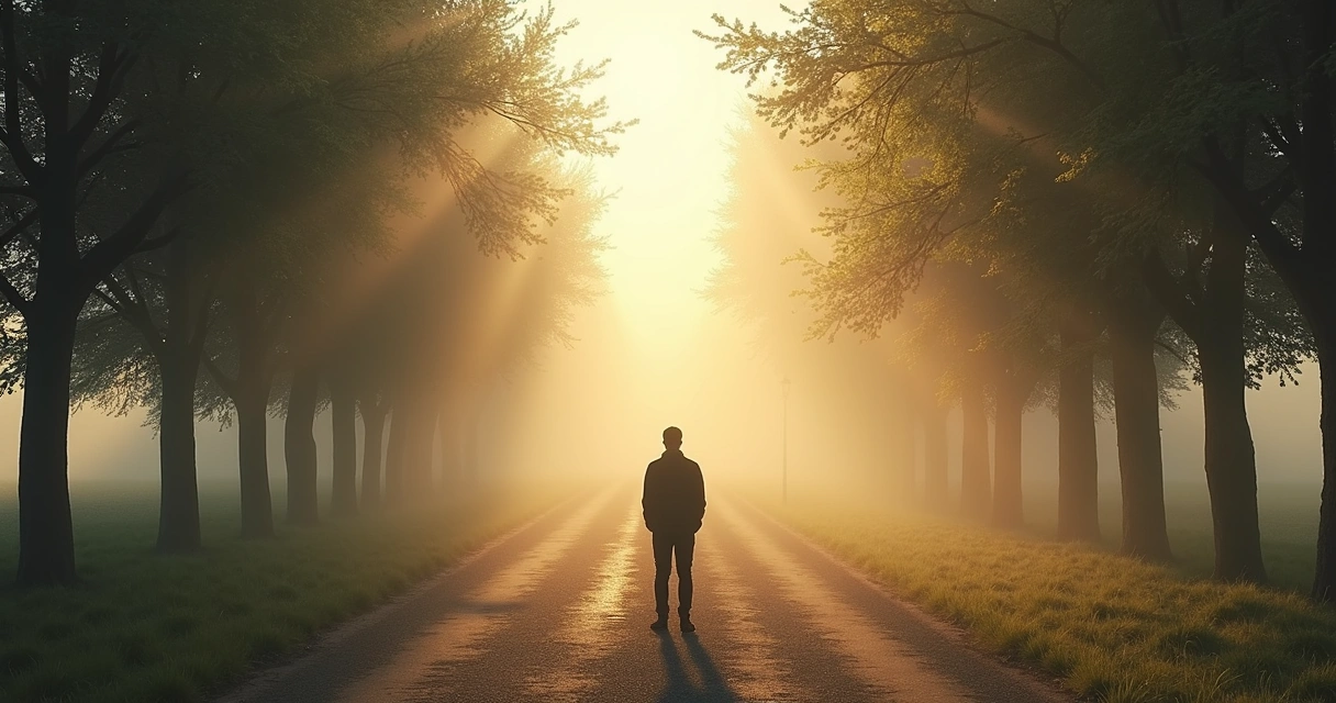 Persona parada frente a dos caminos opuestos, reflexionando