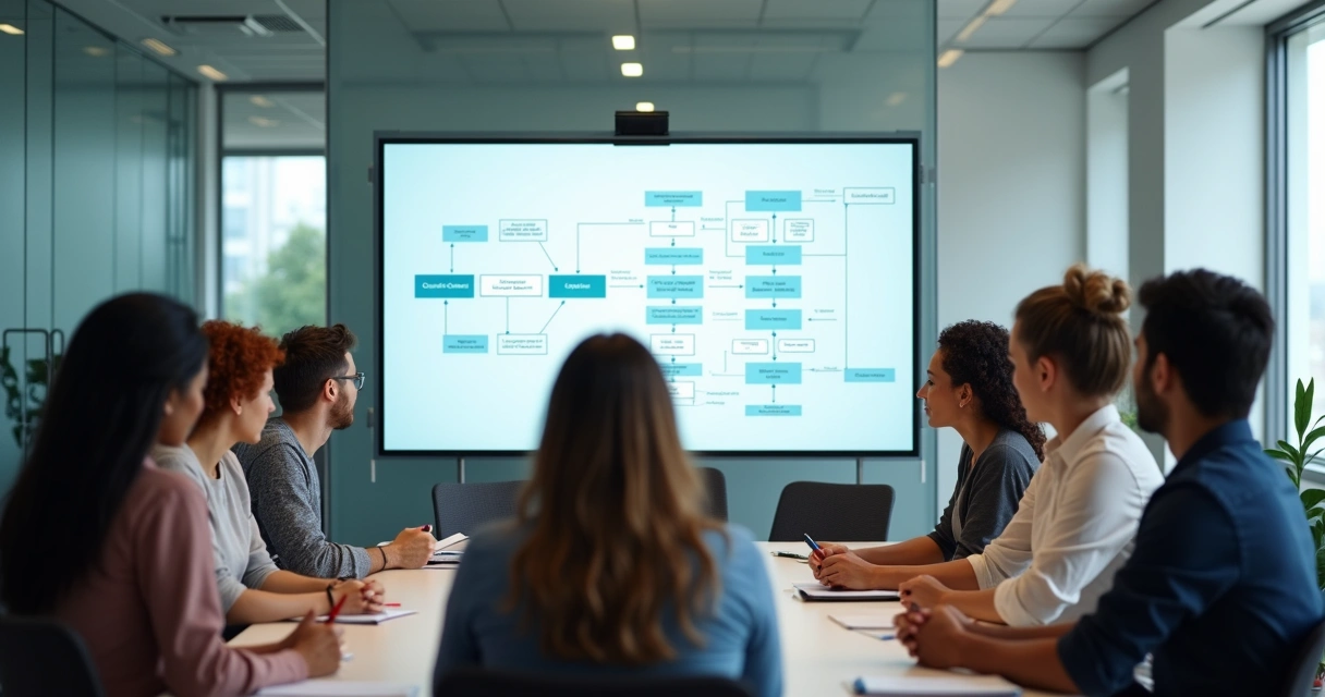 Equipe analisando situações éticas em reunião 
