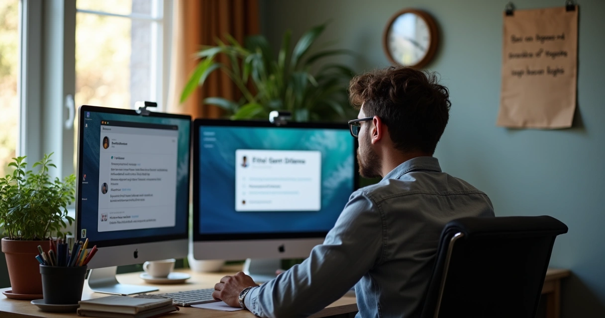 Pessoa em home office olhando para dilema ético no computador 