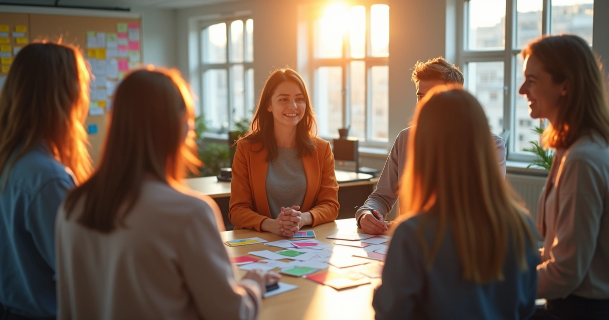 Dinâmica de construção de confiança em equipe com cartões coloridos