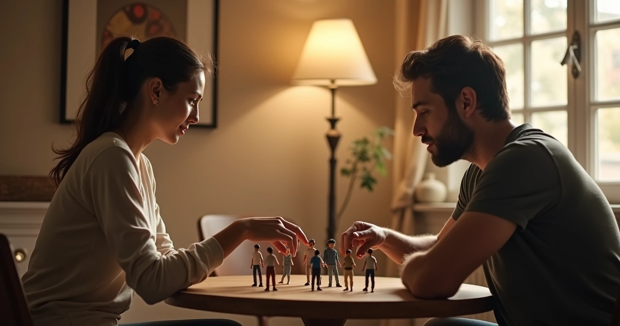 Facilitador orientando pessoa em sessão de constelação com objetos 