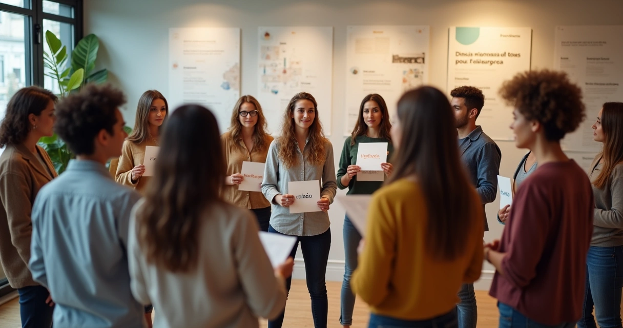 Pessoas reunidas em círculo em uma sala, representando papéis de uma organização do terceiro setor numa dinâmica 