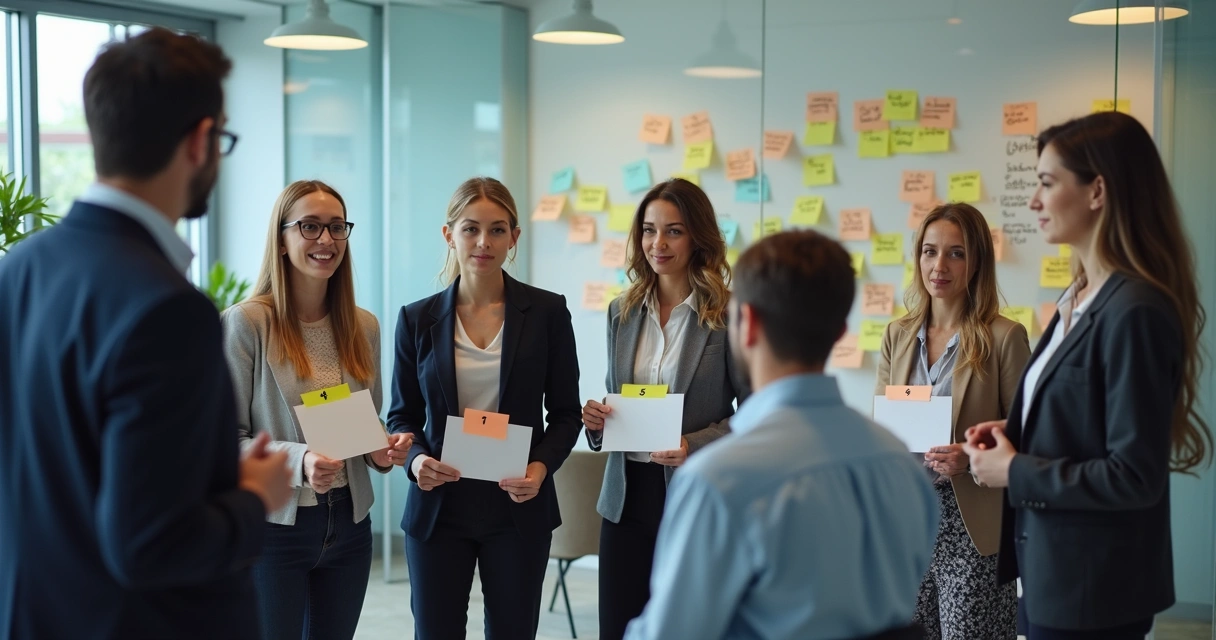 Personas en círculo en una sala, representando roles de una organización