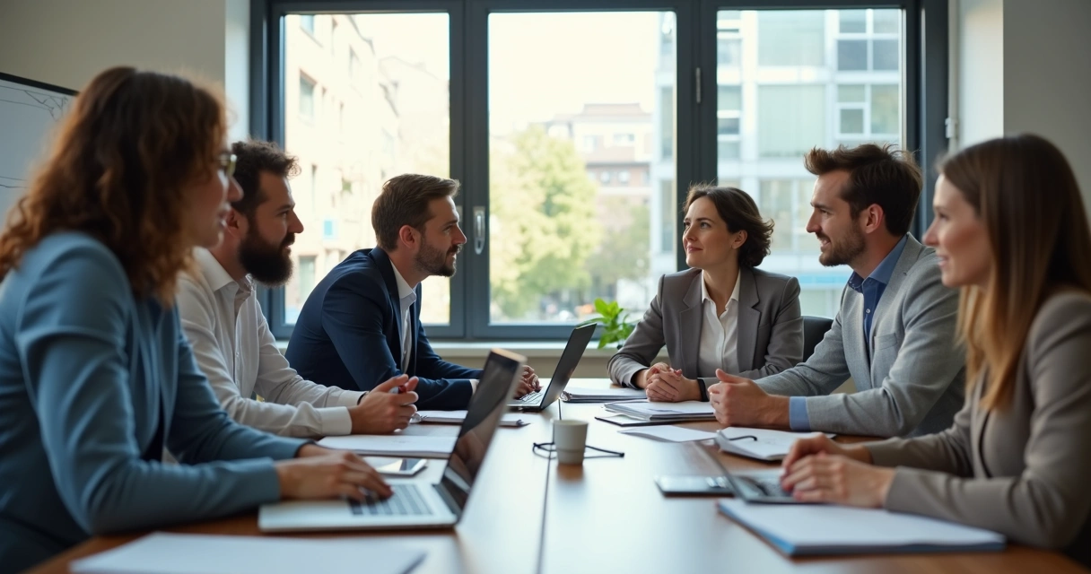 Reunião de equipe política discutindo em volta de uma mesa