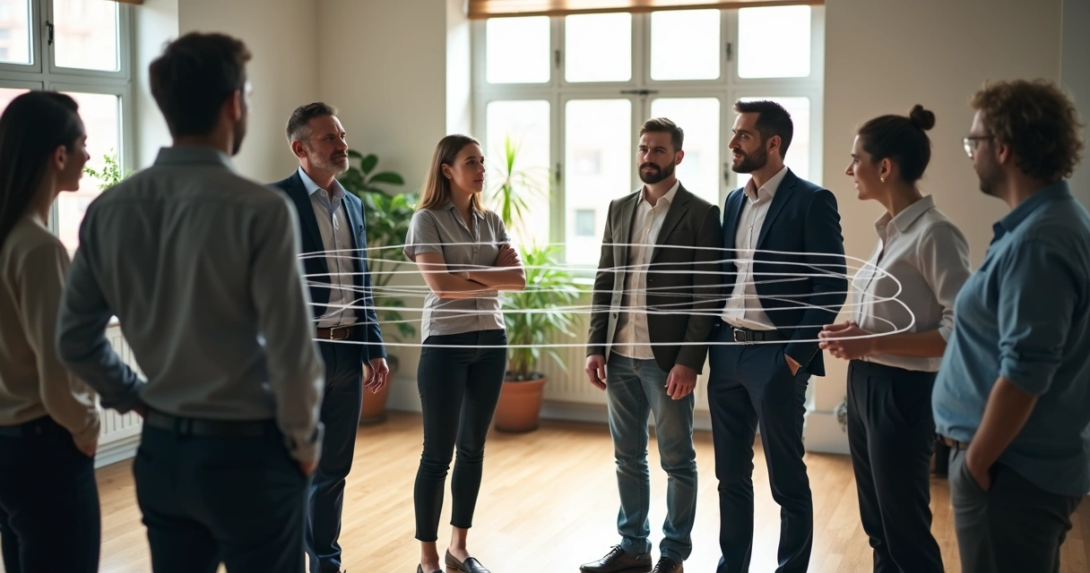 Personas formando un círculo durante una dinámica sistémica laboral 