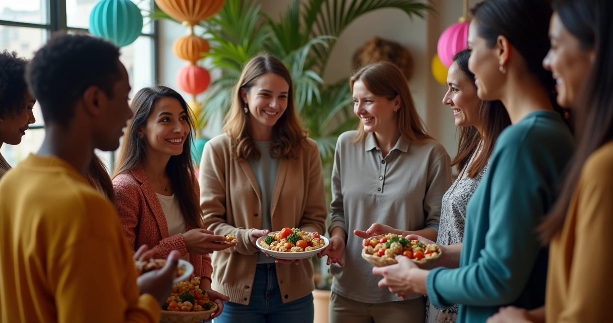 Equipo multicultural realizando dinámica grupal 