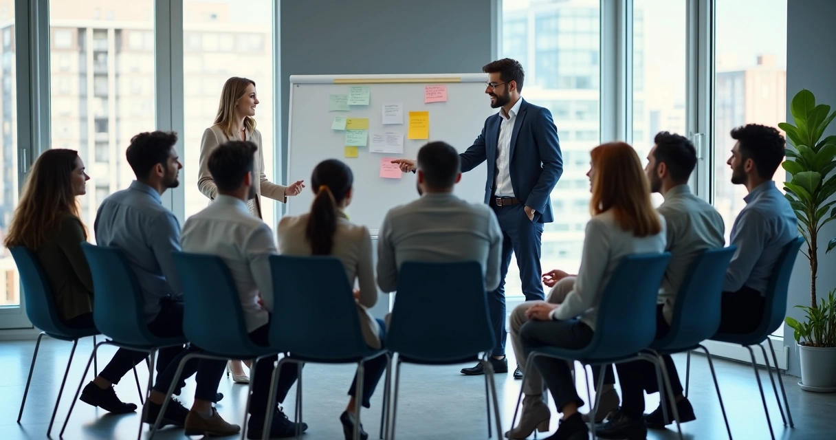 Grupo de trabajo realizando una dinámica de integración y diálogo.
