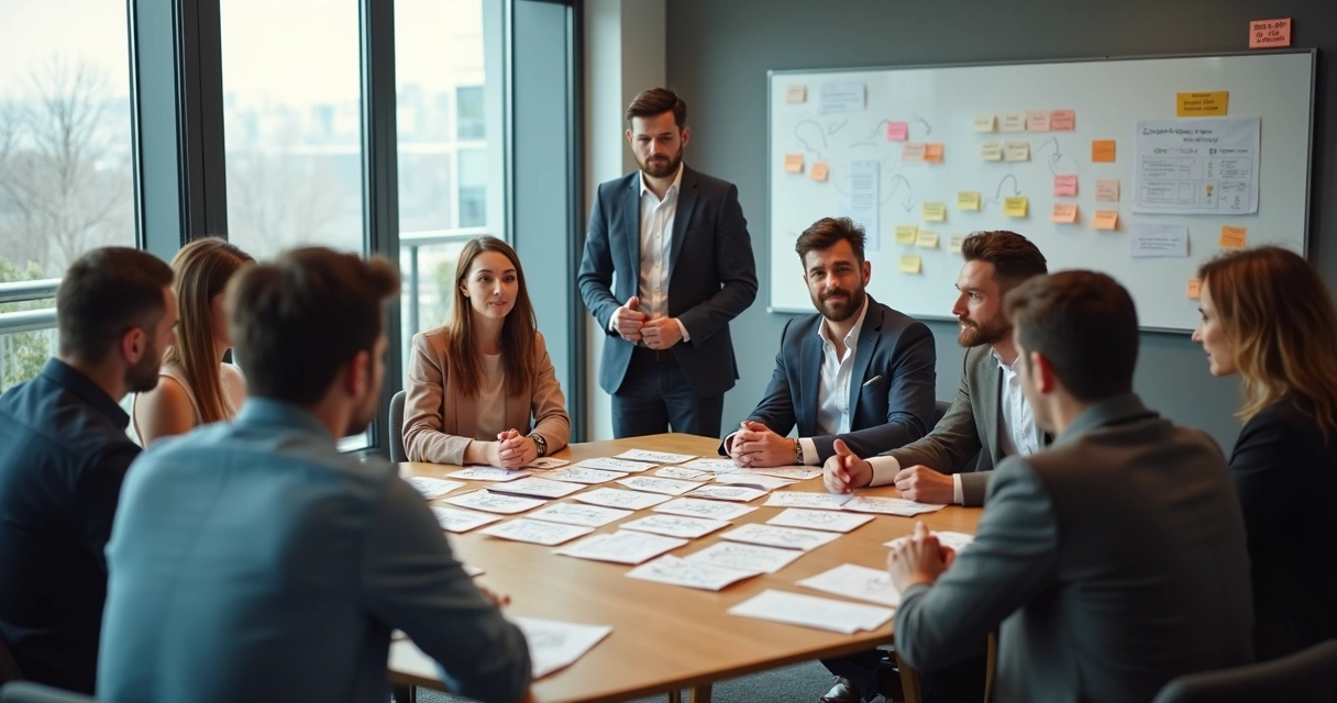 Vista representativa de un equipo organizacional en círculo, participando de una dinámica grupal 