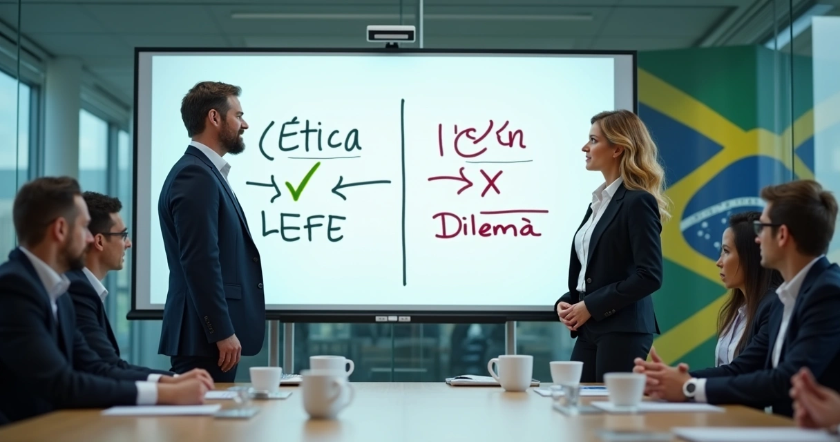 Demonstração visual de dilema ético entre líderes 