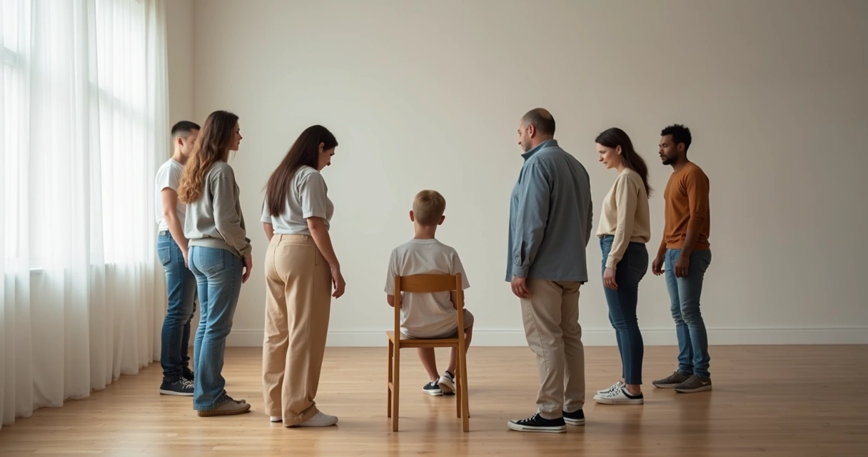 Pessoas em círculo representando dinâmica familiar 