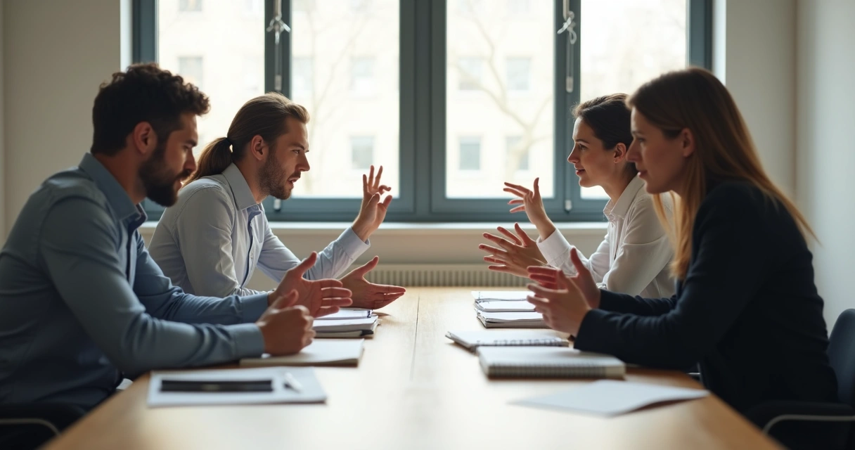 Personas discutiendo en una sala de reuniones
