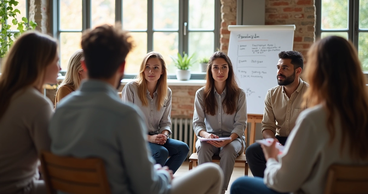 Personas en dinámica grupal reflexionando y creciendo juntos 