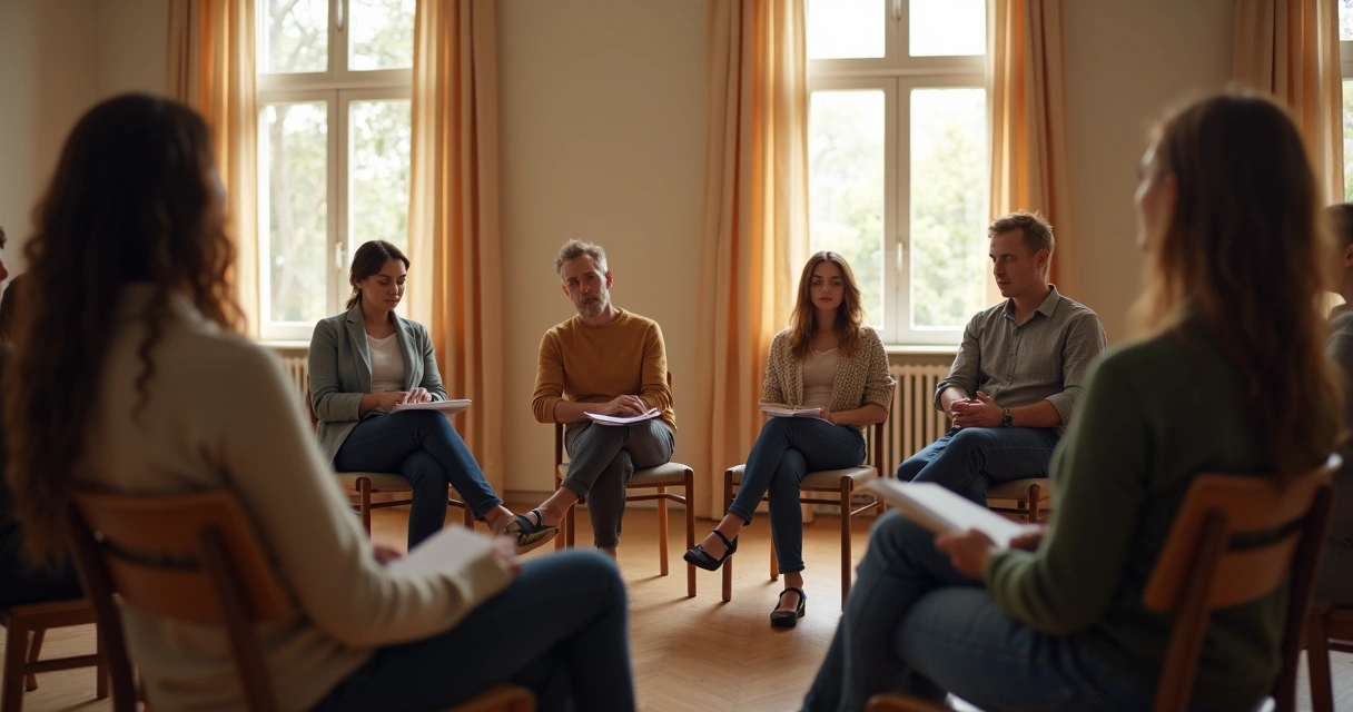 Personas en círculo participando en una dinámica grupal de reflexión