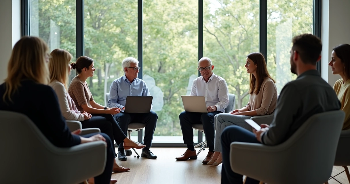 Pessoas fazendo círculo de escuta em reunião de trabalho 