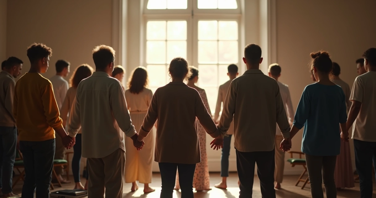 Grupo cristão de mãos dadas orando juntos 