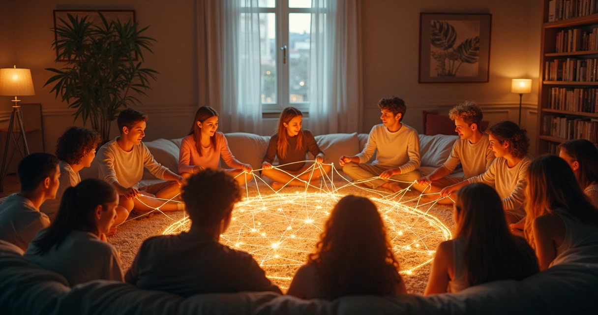 Red de relaciones familiares observando dinámicas internas