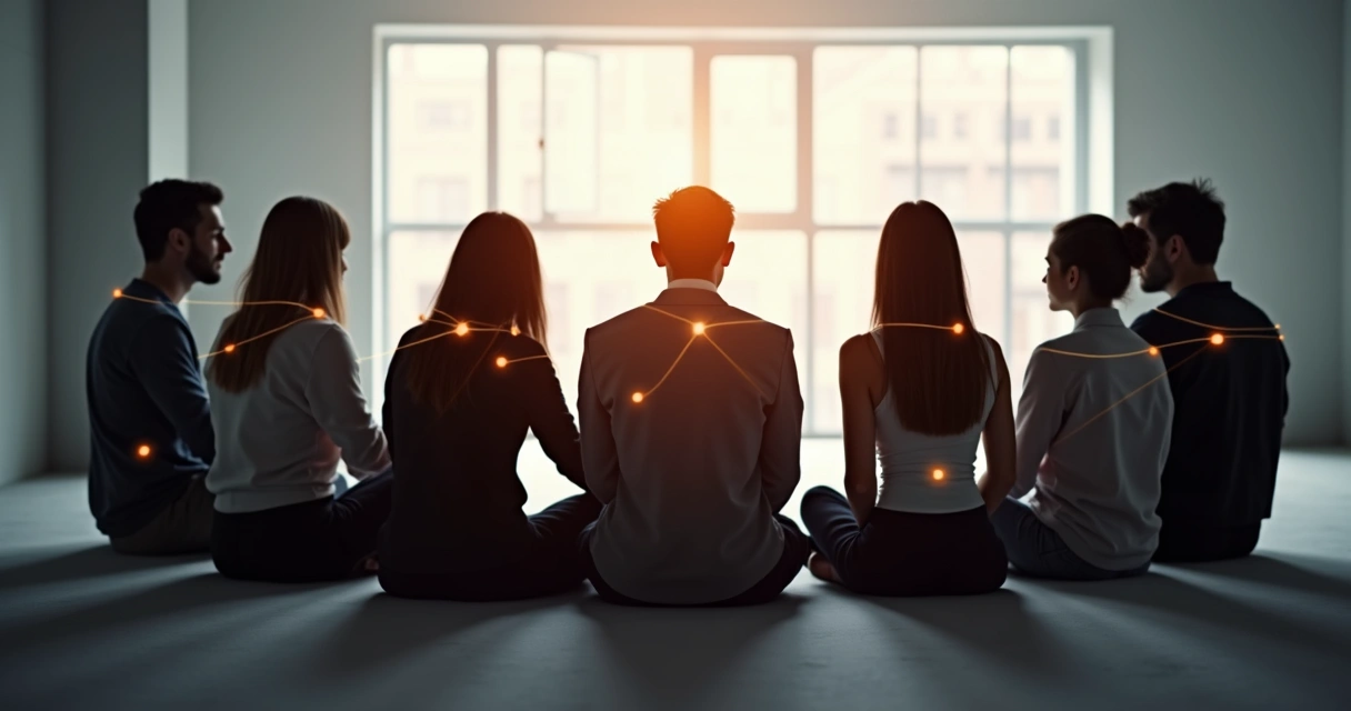 Personas en círculo con siluetas entrelazadas 