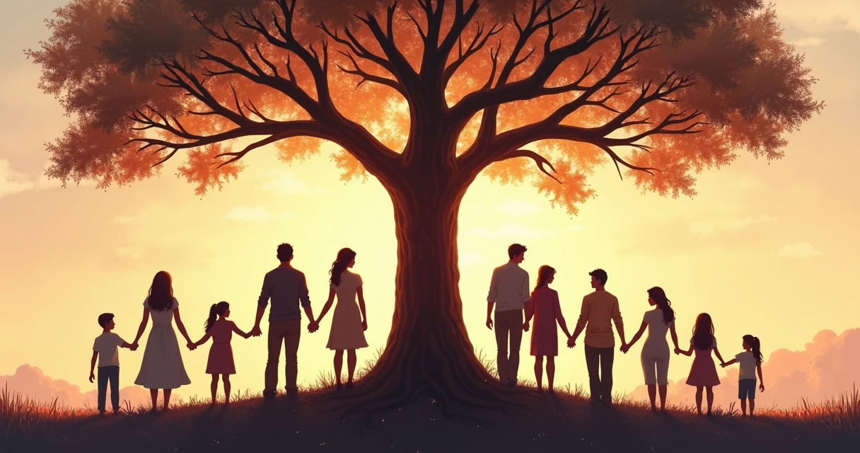 Árbol familiar con distintas figuras conectadas 