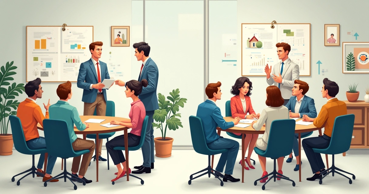 Gráfico ilustrando dinâmicas de comunicação entre líderes e equipes em uma empresa 