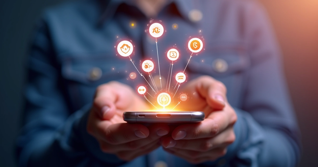 Manos recibiendo monedas digitales desde un móvil