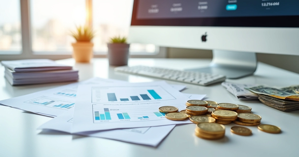 Dinheiro e contratos SaaS em fundo claro 