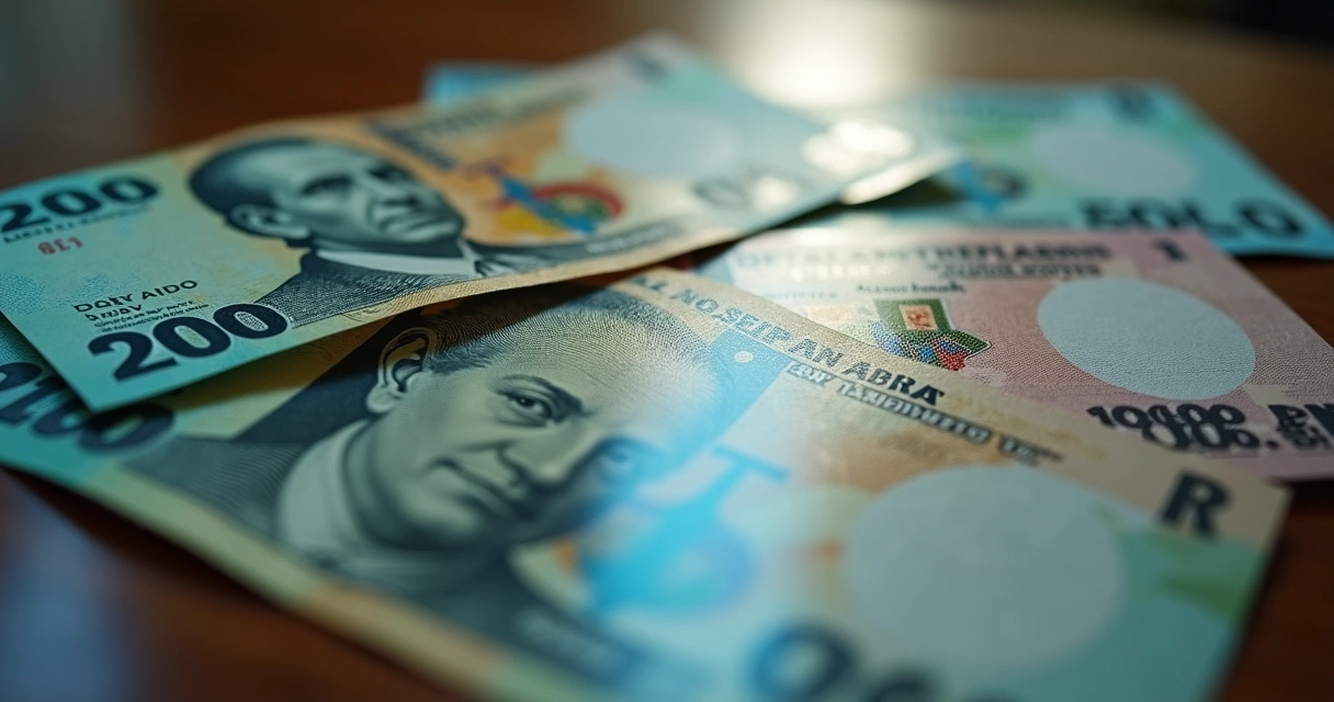 Notas de dinheiro espalhadas com um rosto humano refletido nelas, sugerindo ligação entre emoção e finanças. 