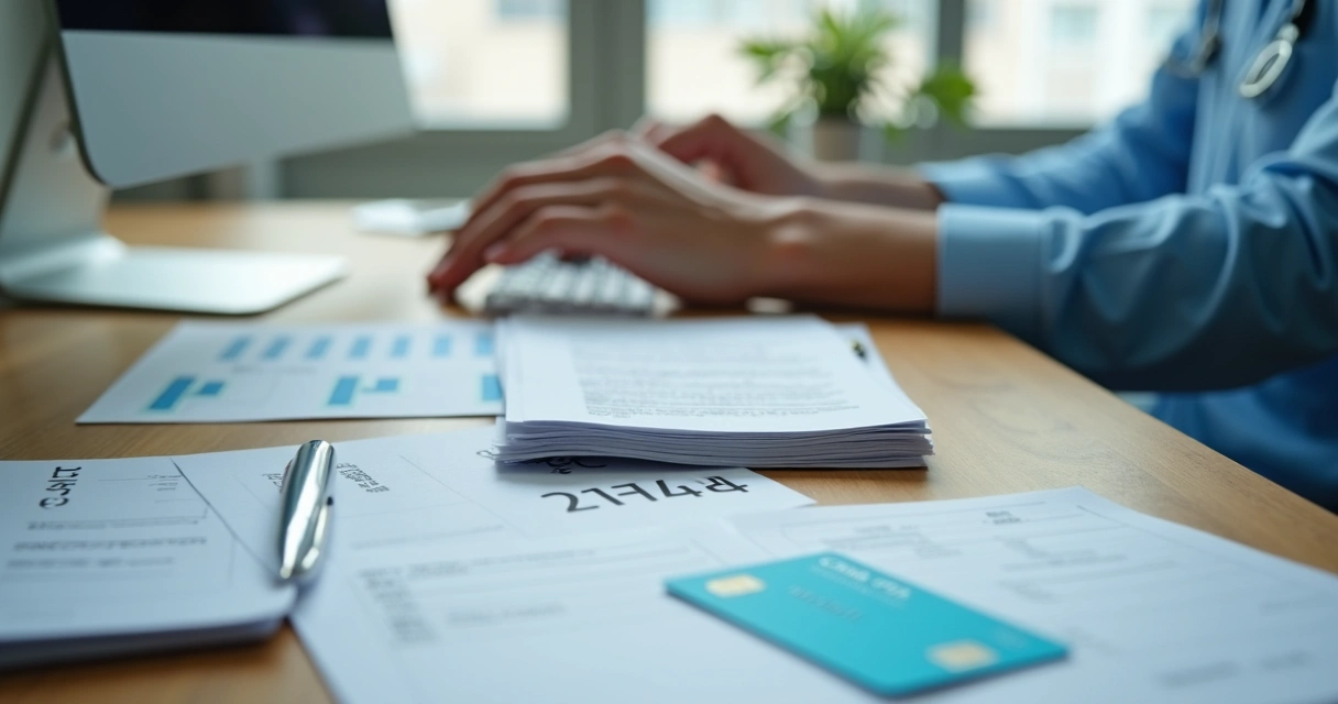 Médico realizando movimentações em conta bancária empresarial. 