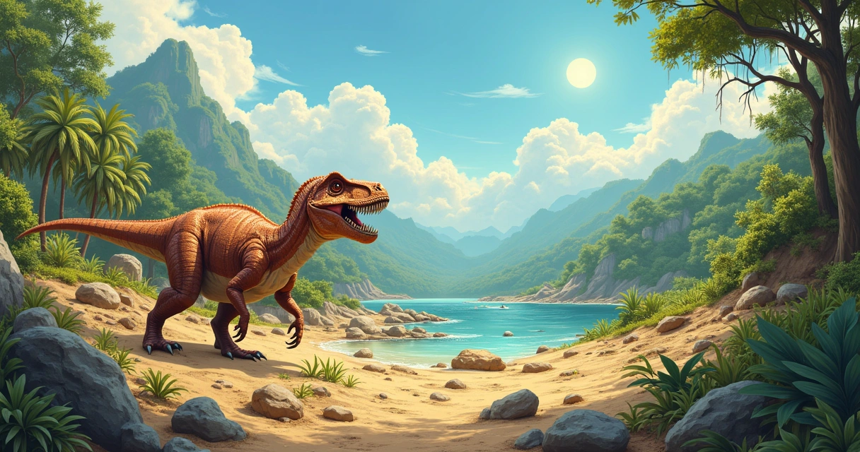 Dinossauro parcialmente enterrado em sedimentos, mostrando tecido mole em um ambiente pré-histórico.