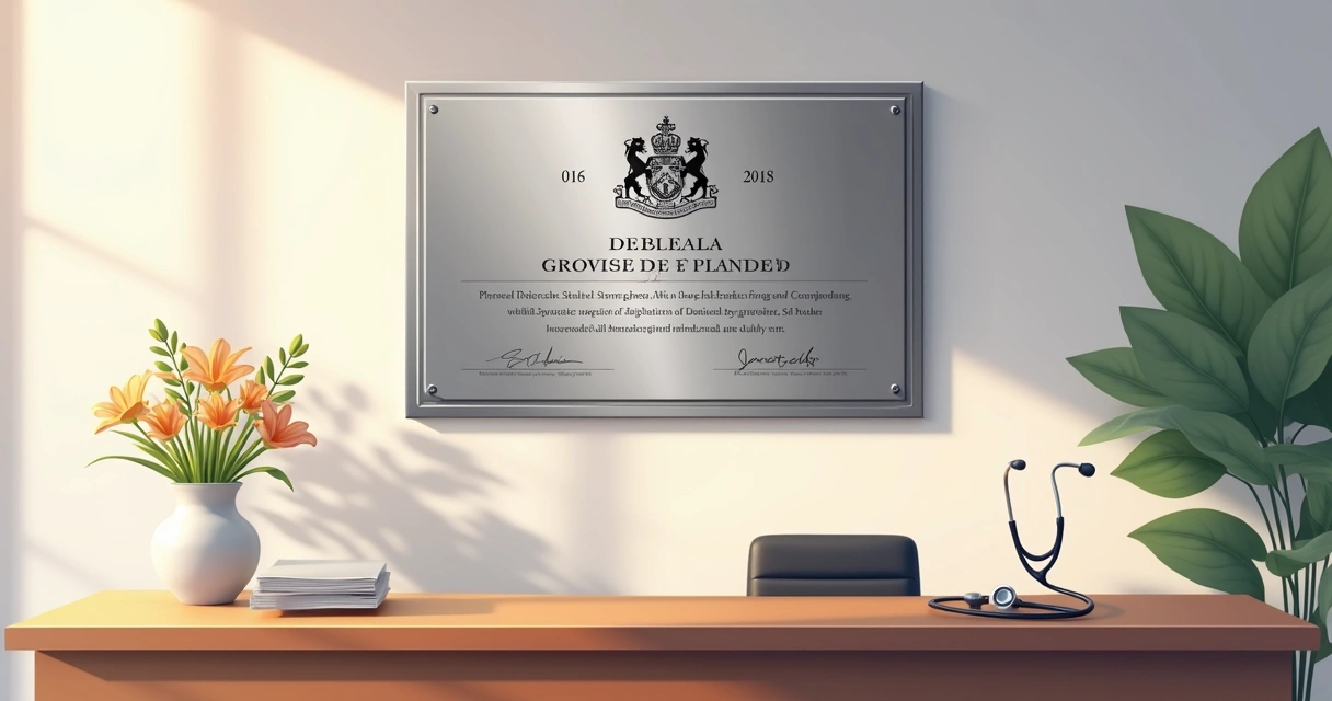 Diploma em aço inox em consultório médico 