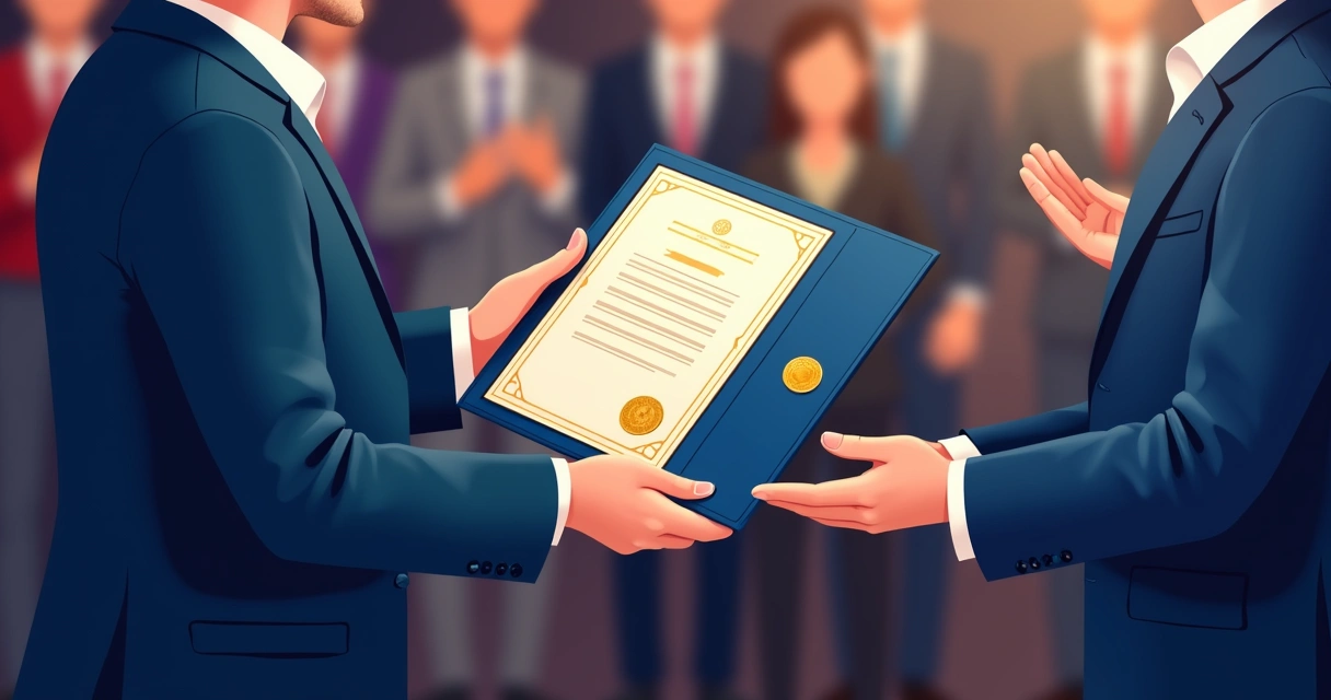 Diploma personalizado em pasta premium sendo entregue em cerimônia 