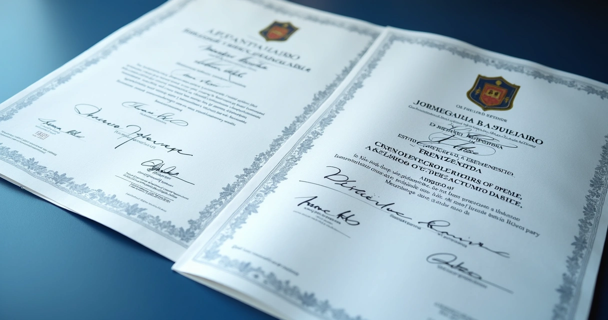 Histórico escolar e diploma lado a lado, ambos traduzidos e assinados 