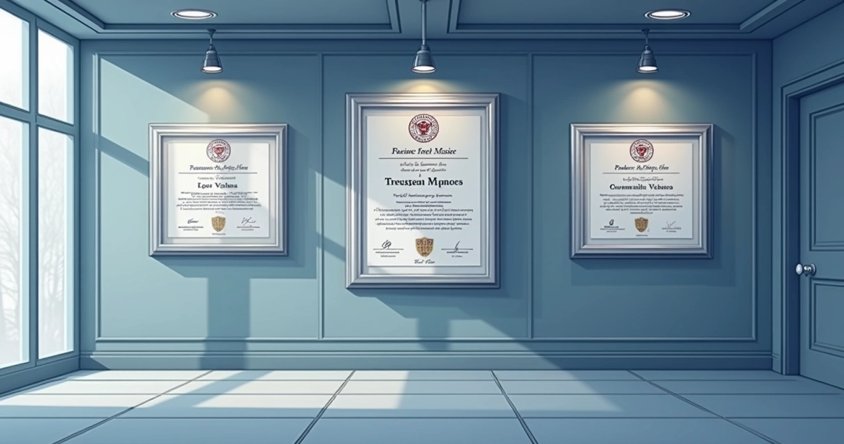 Diploma em inox exposto na parede de um clube esportivo