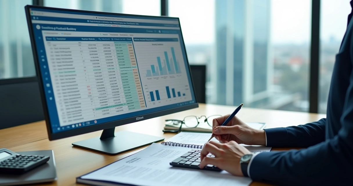 Tela de computador exibindo tabela de benefícios fiscais em escritório corporativo 