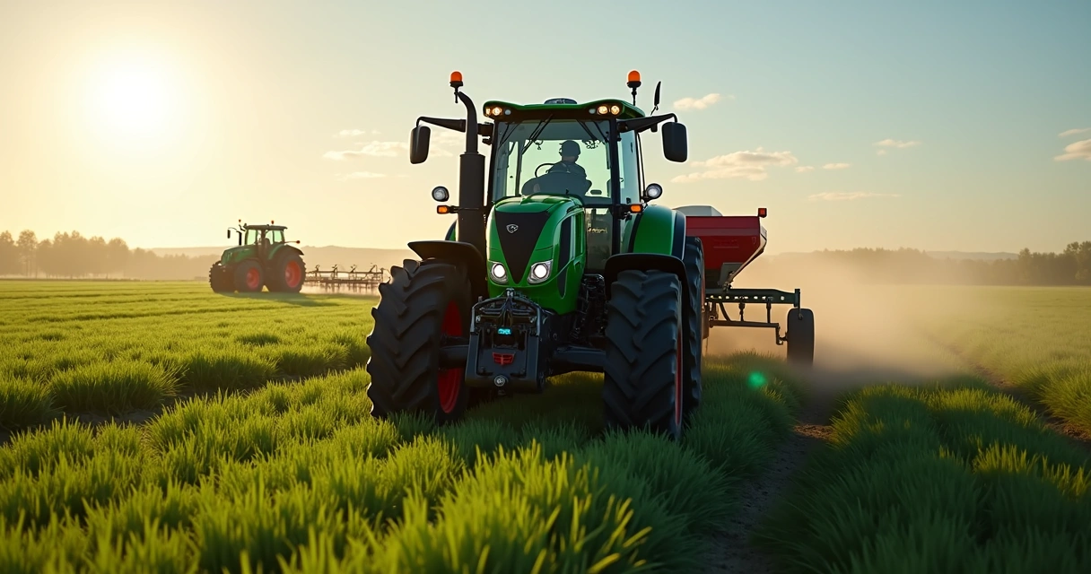 Trator com sistema de direção automática instalado, visualizando tela do F200