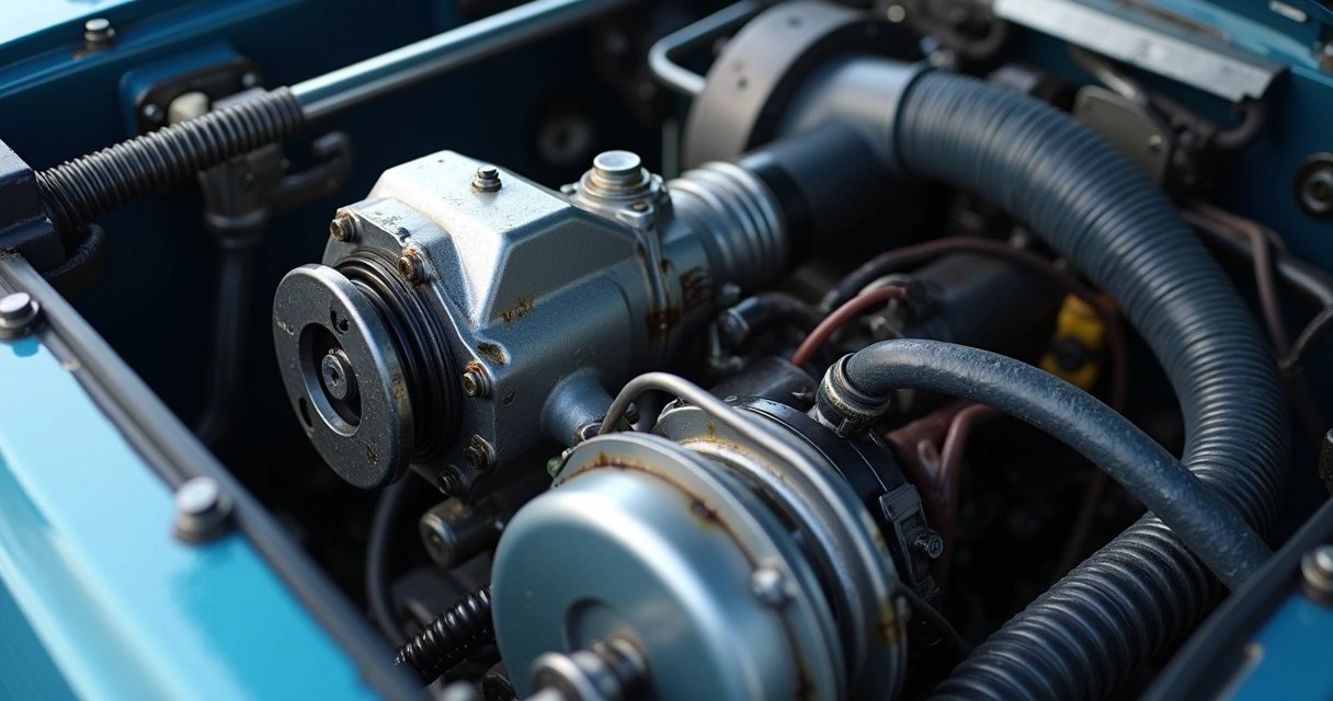 Detalhe de sistema de direção hidráulica em motor de carro