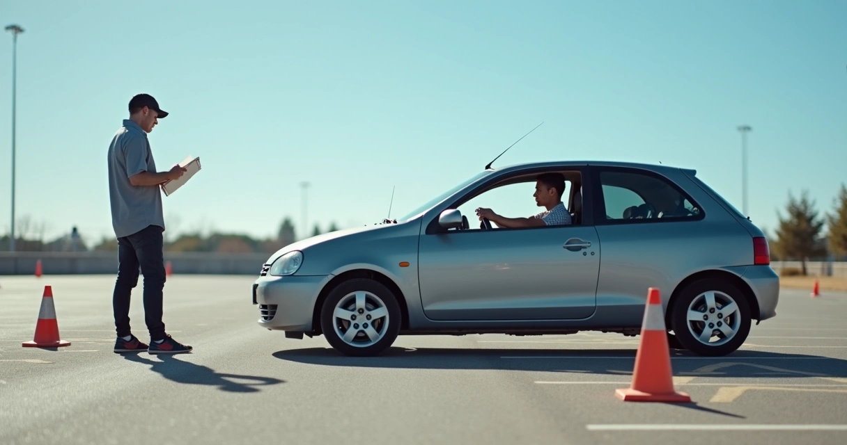 Pessoa praticando baliza em exame de direção
