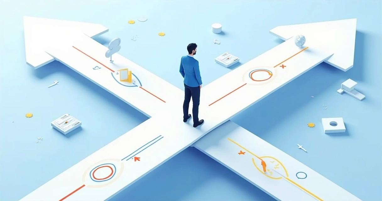 Direcionamento de carreira representado em ilustração de caminhos interligados 