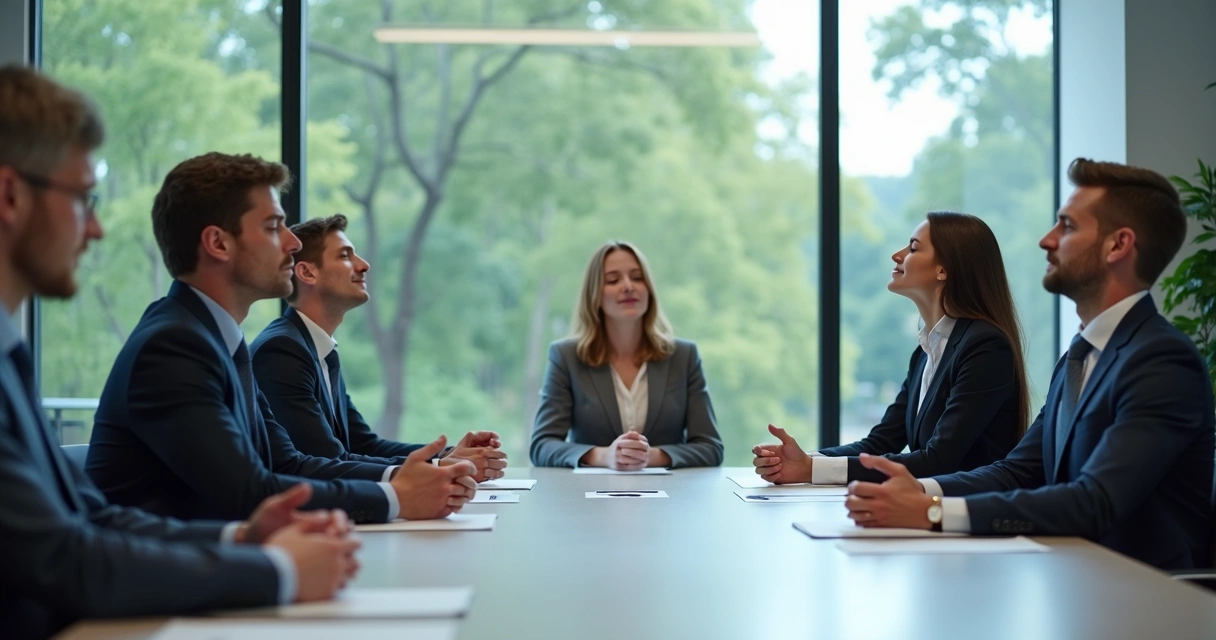 Directivos respirando profundamente durante una reunión en la oficina 